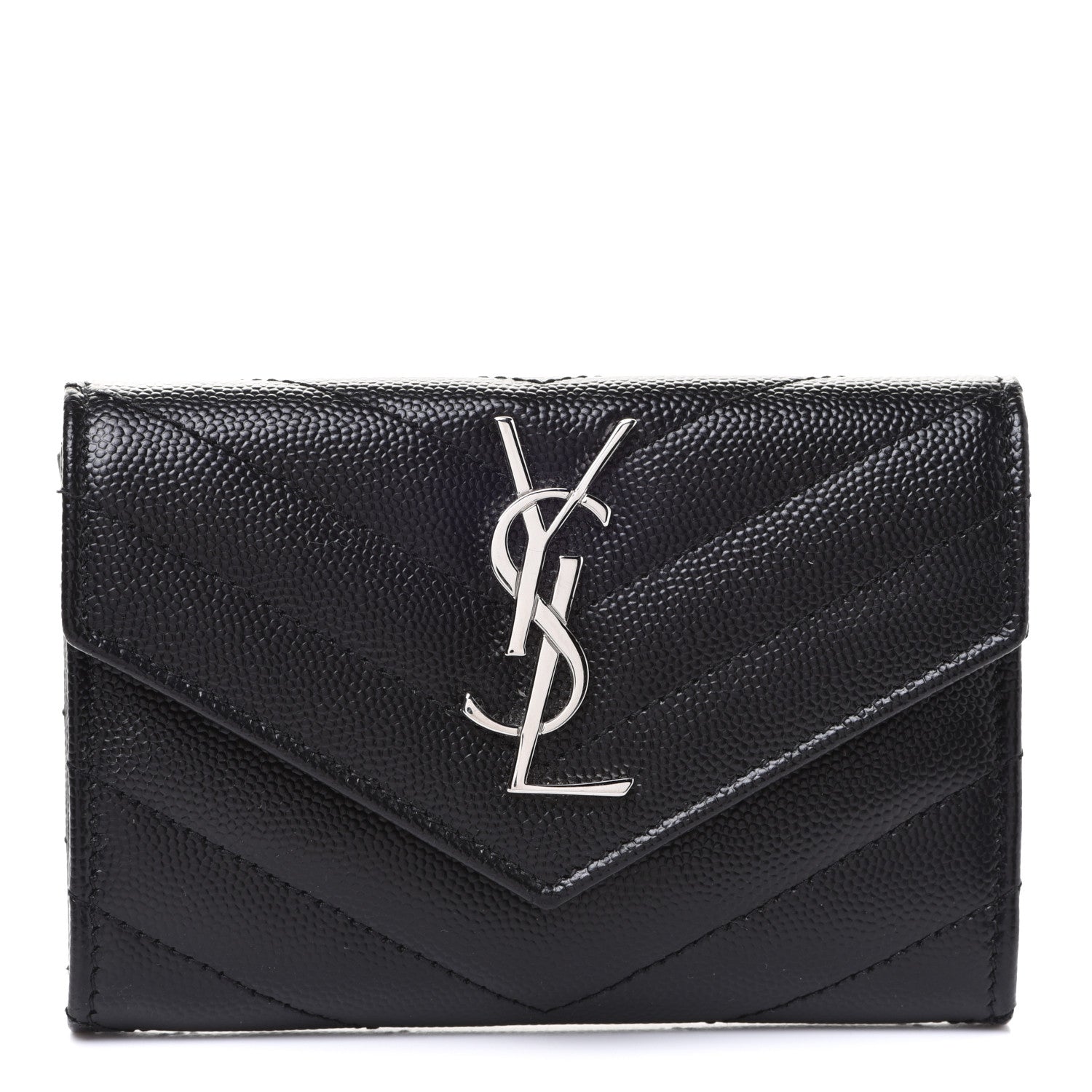 Saint Laurent Grain De Poudre Matelasse Chevron Small Monogram Envelope Wallet Black 1 of 8