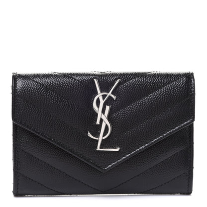 Saint Laurent Grain De Poudre Matelasse Chevron Small Monogram Envelope Wallet Black 1 of 8