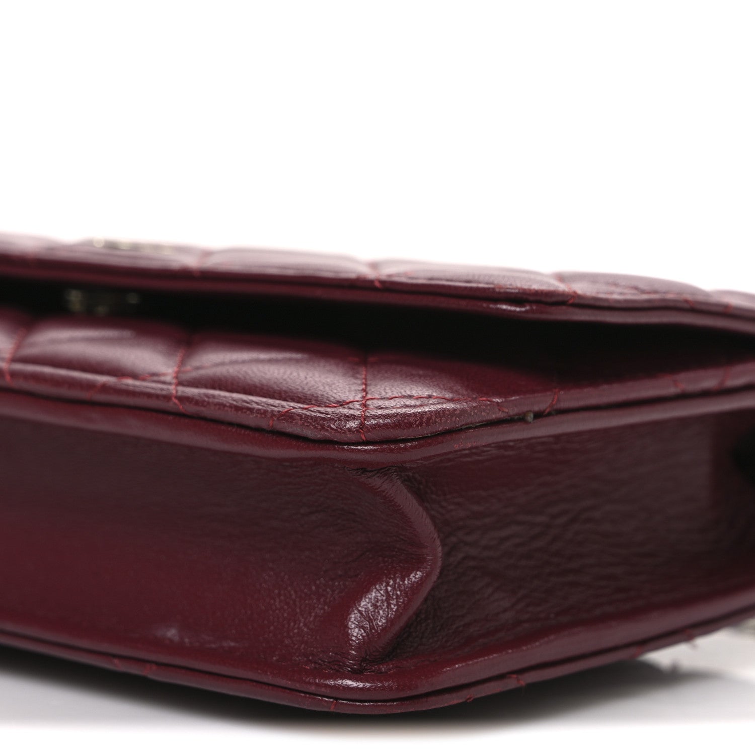 Chanel Lambskin Quilted Wallet On Chain WOC Dark Red 11 of 14