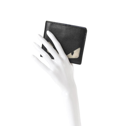 Fendi Vitello Elite Monster Eyes Inlay Bi-Fold Wallet Asfalto Blue 2 of 9