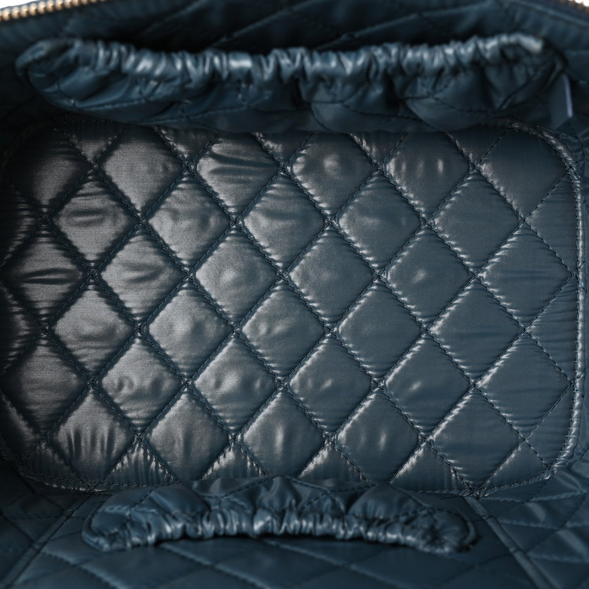 Caviar Quilted Large Vanity Pouch Blue