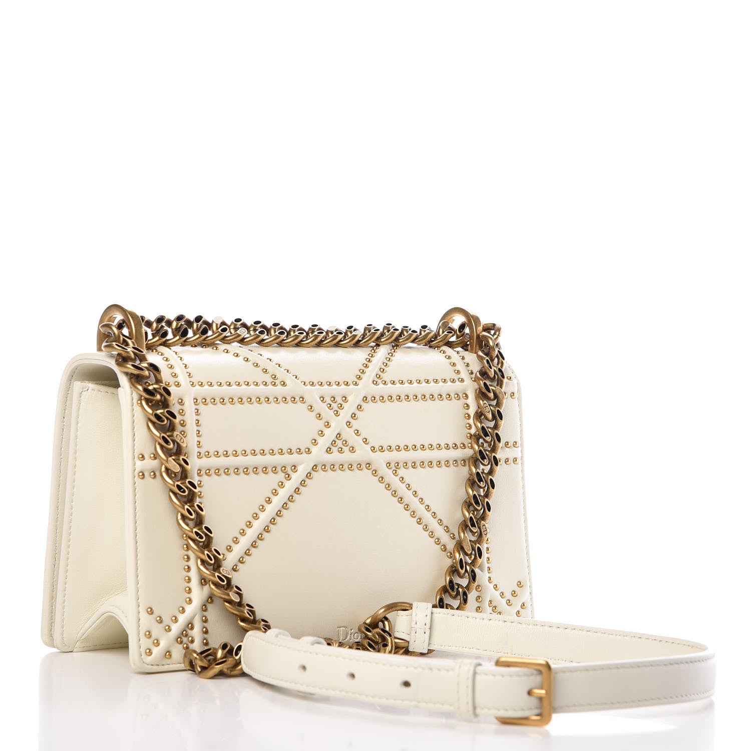Christian Dior Lambskin Studded Small Diorama Flap Bag Off White 3 of 9