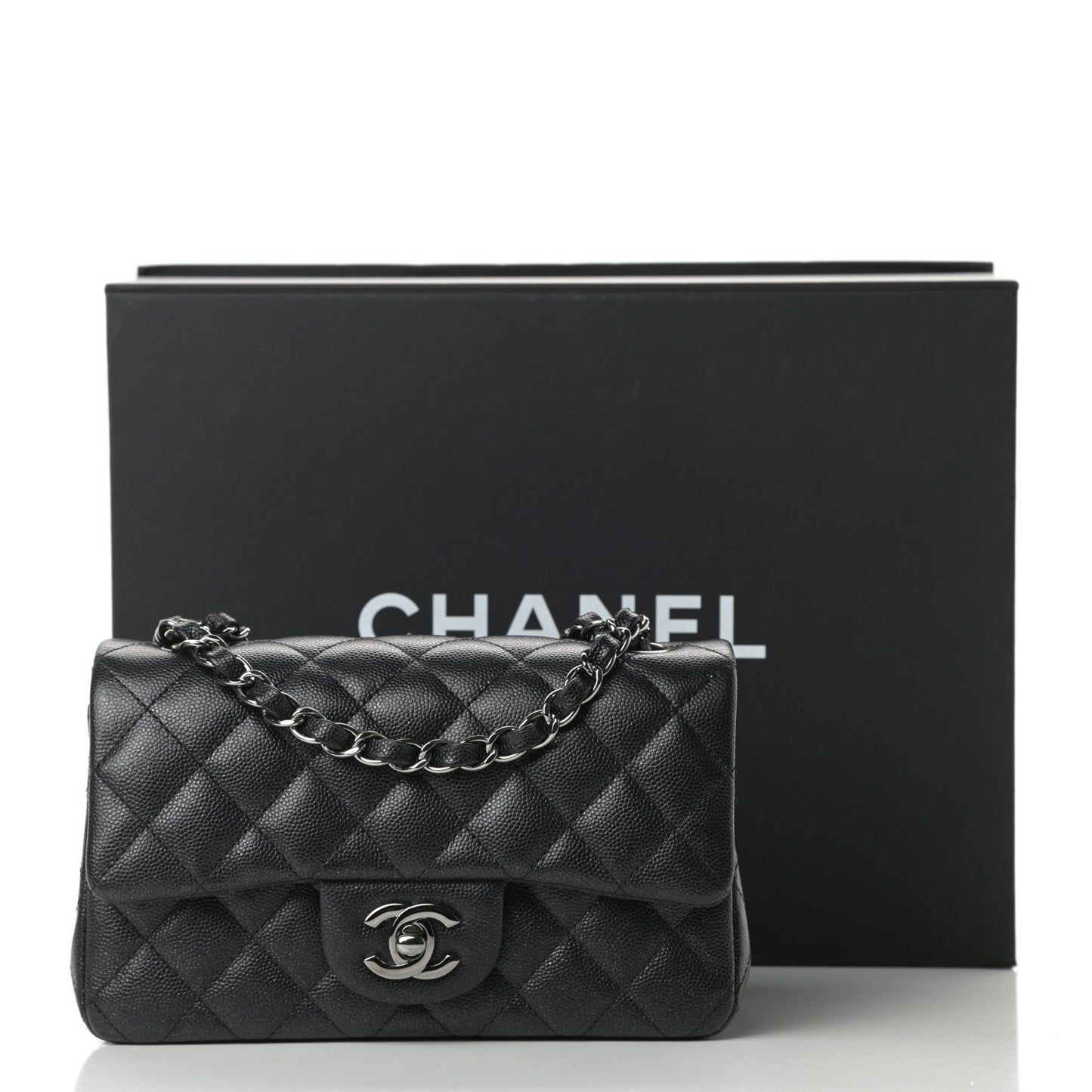 Iridescent Caviar Quilted Mini Rectangular Flap Black