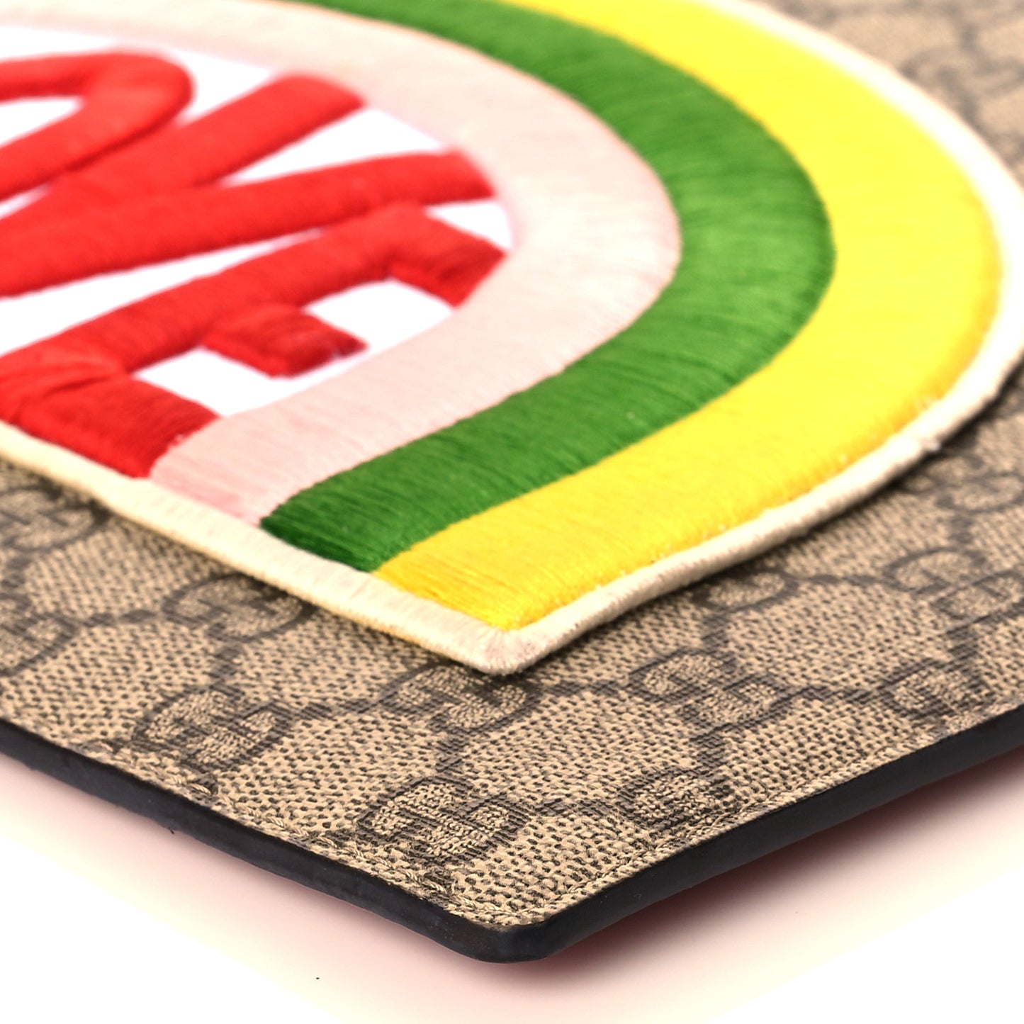 Calfskin GG Supreme Monogram Embroidered Rainbow Love Zip Pouch Red