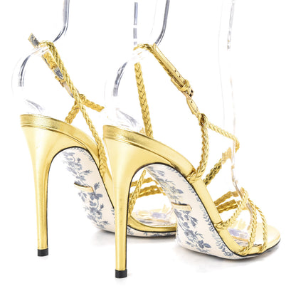 Gucci Metallic Nappa Braided Haines High Heel Sandals 38 Gold 4 of 8