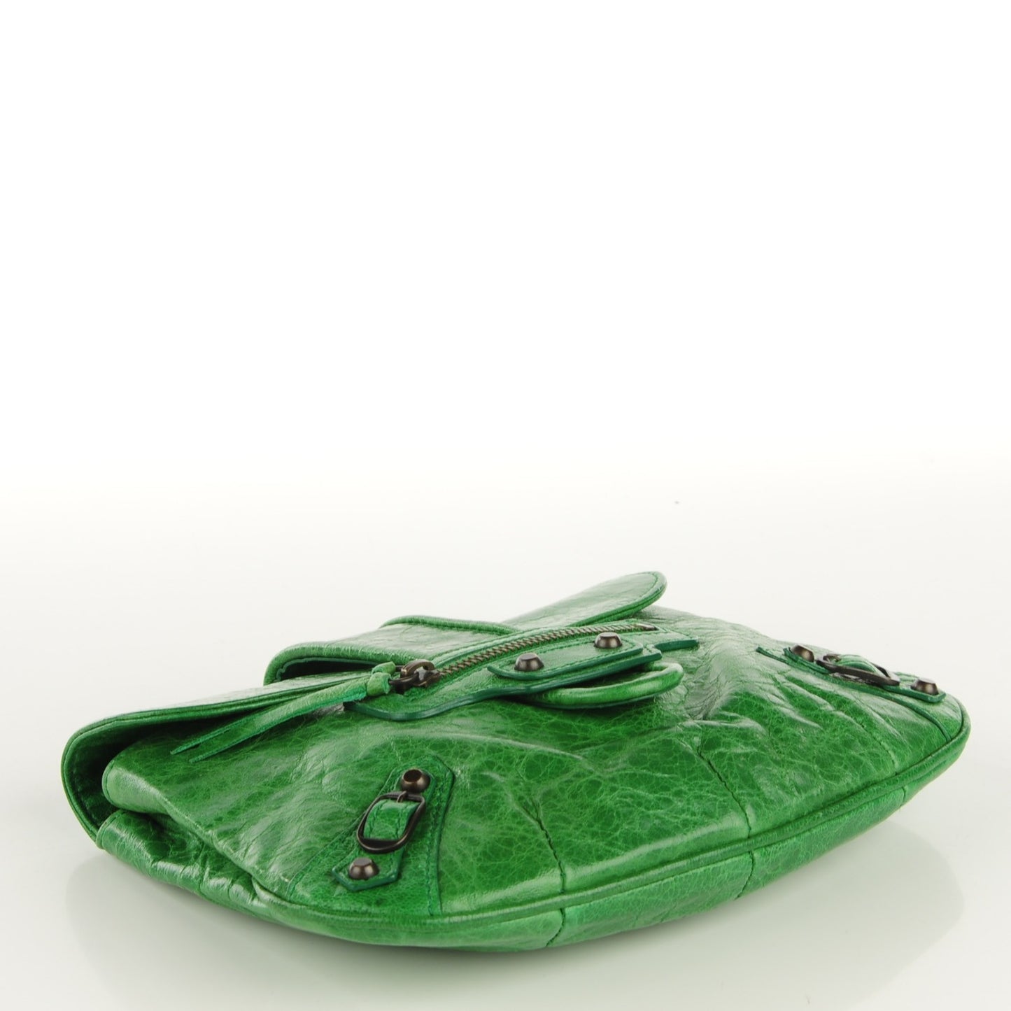 Agneau Classic Hardware Pouch Flap Clutch Emeraude