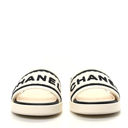 Chanel Lambskin Embroidered Logo Mules 39 Ivory Black 2 of 8