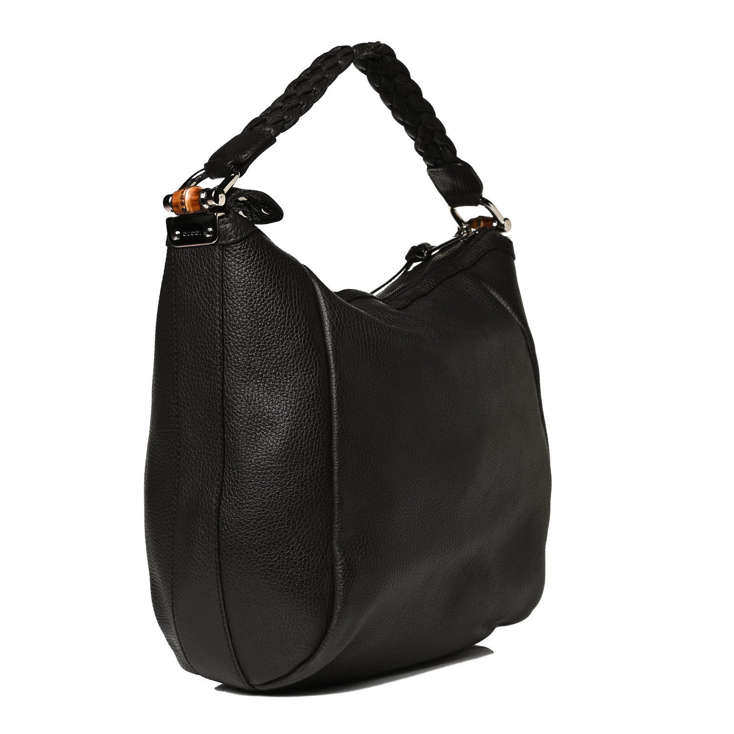 Grained Calfskin Bamboo Bar Hobo Dark Brown