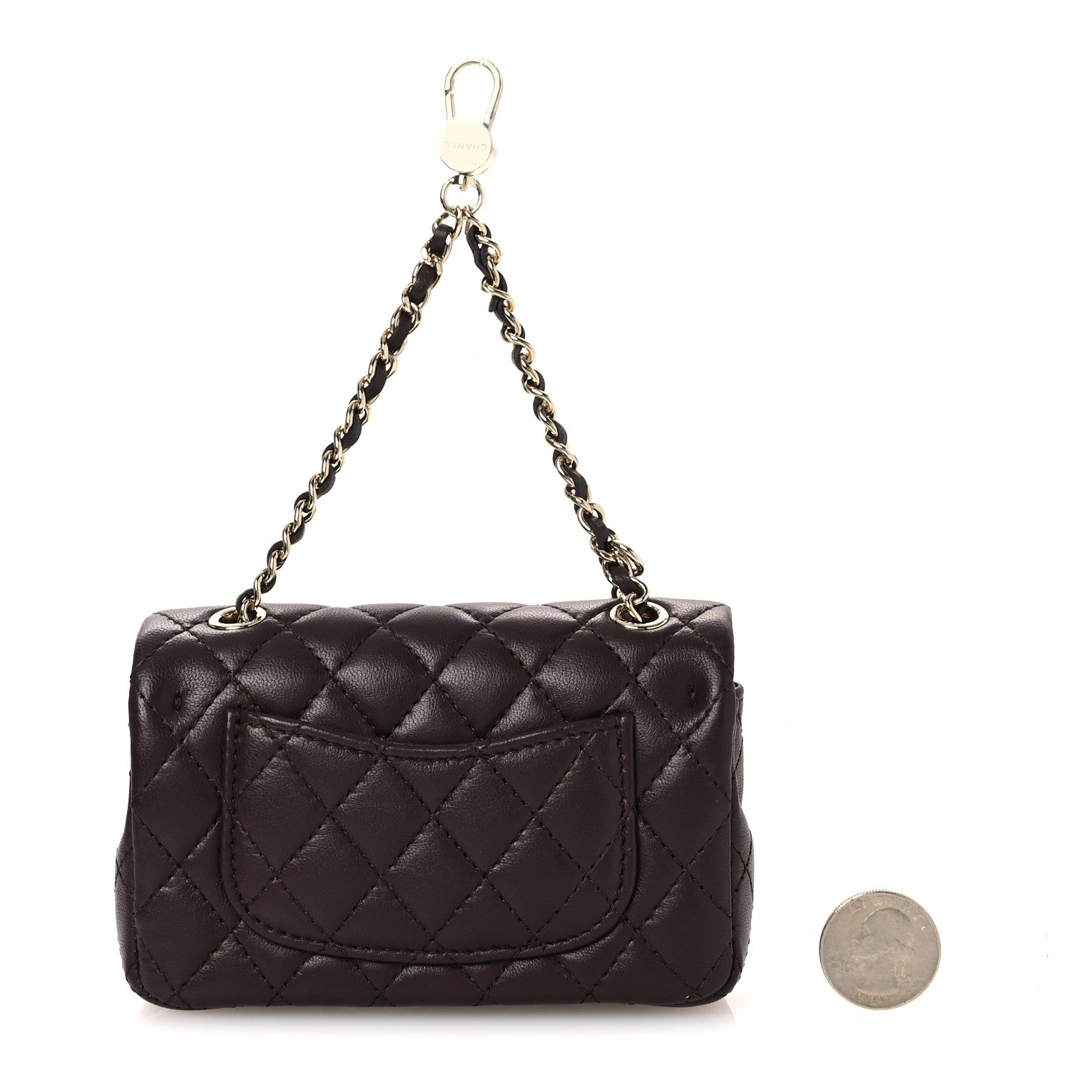 Chanel Lambskin Quilted Mini Flap Bag Charm With Hook Dark Brown 2 of 13