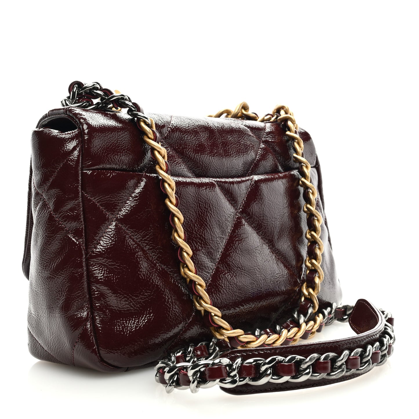Shiny Crumpled Calfskin Quilted Medium Chanel 19 Flap Burgundy