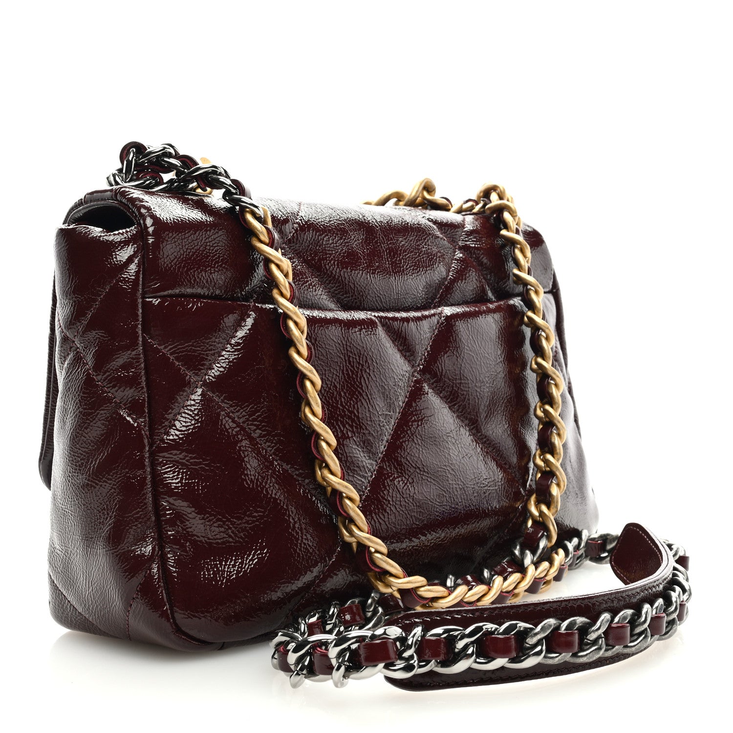 Chanel Shiny Crumpled Calfskin Quilted Medium Chanel 19 Flap Burgundy 3 of 9