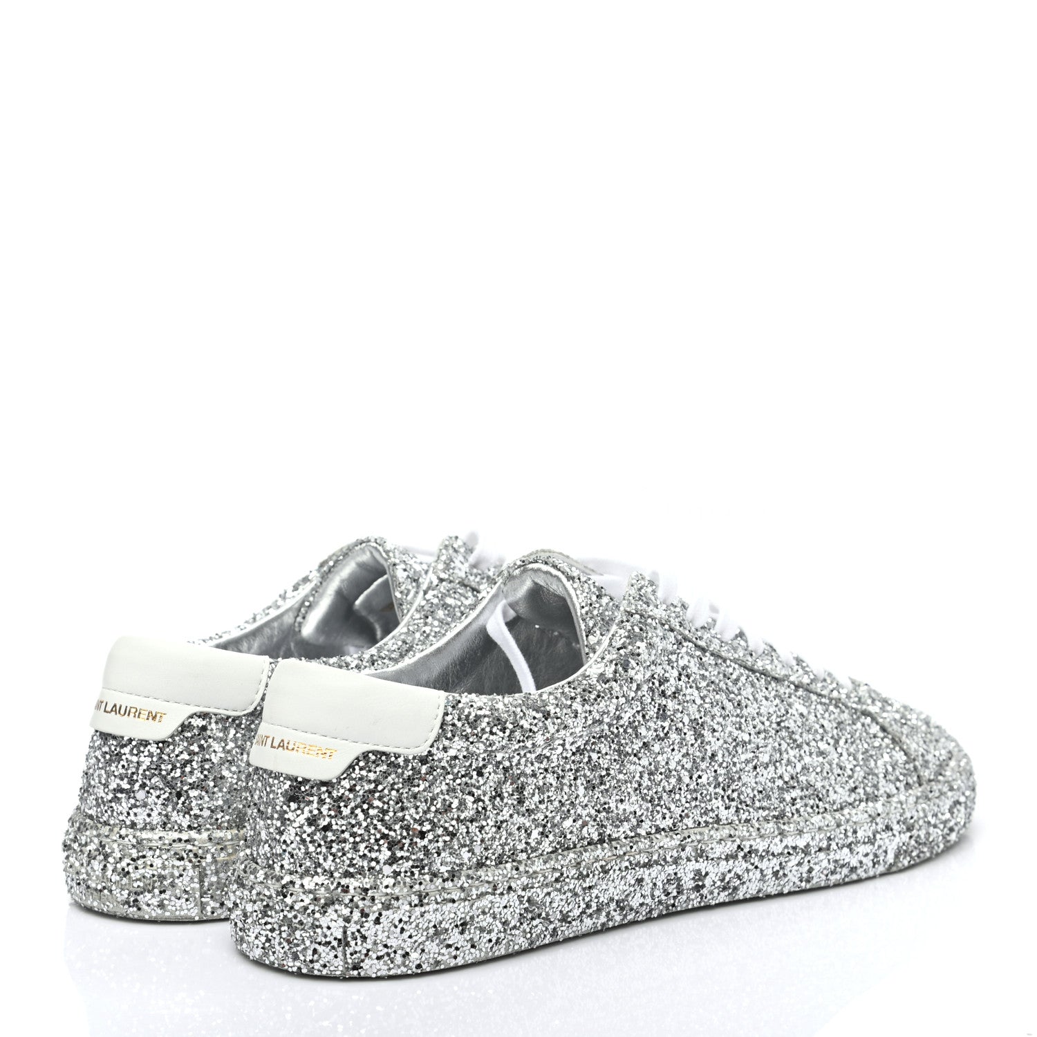 Saint Laurent Calfskin Crystal Glitter Andy Sneakers 39 Silver 8 of 16