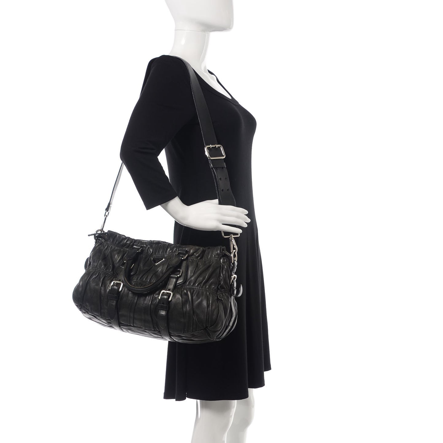 Nappa Gaufre Shopping Satchel Black
