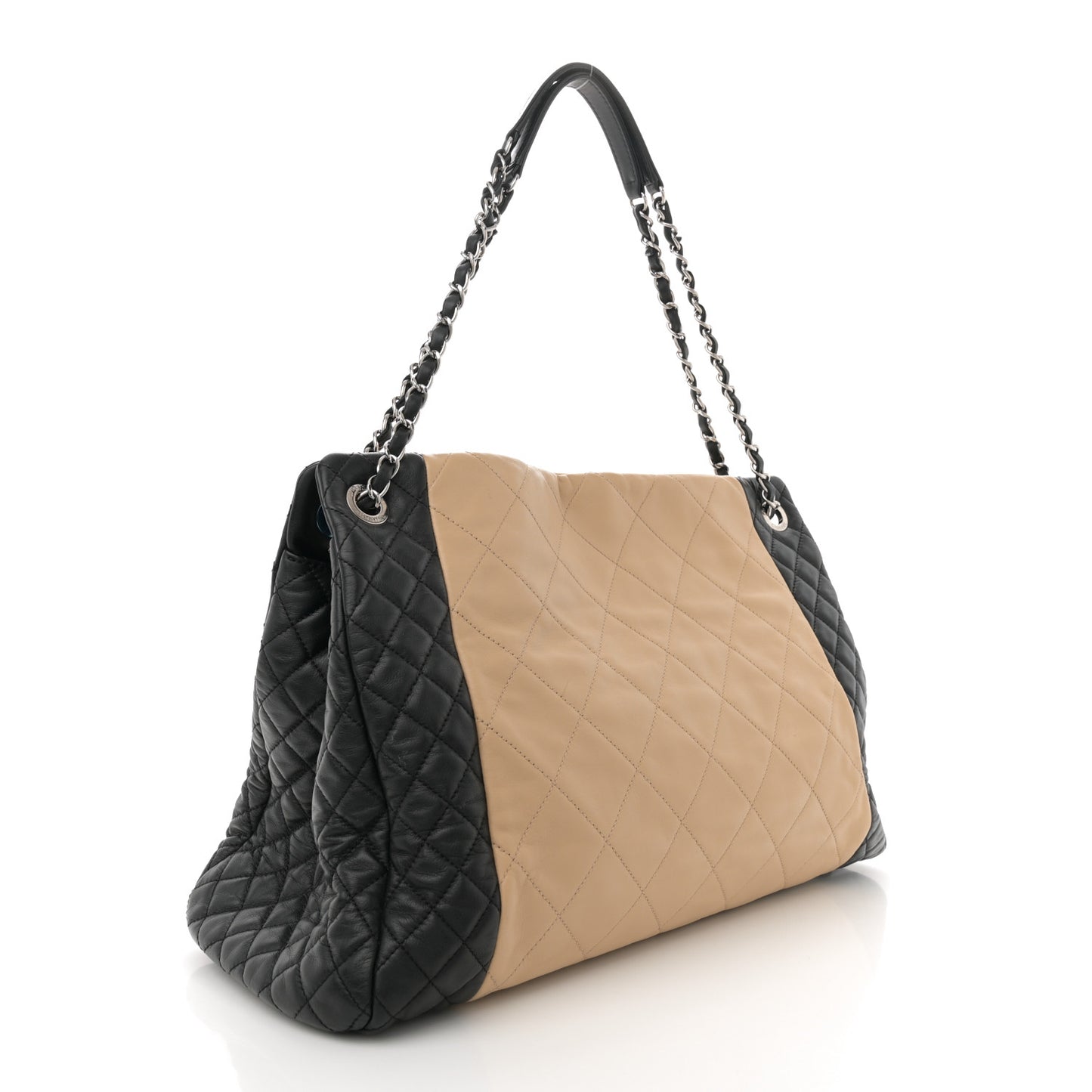 Lambskin Quilted Large CC Shopping Tote Black Rose Clair