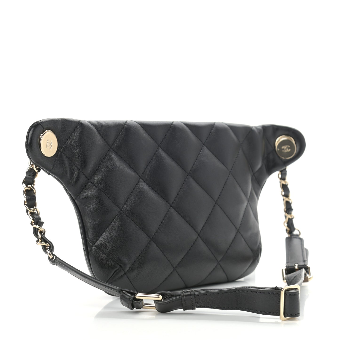 Lambskin Quilted Waist Belt Bag Black