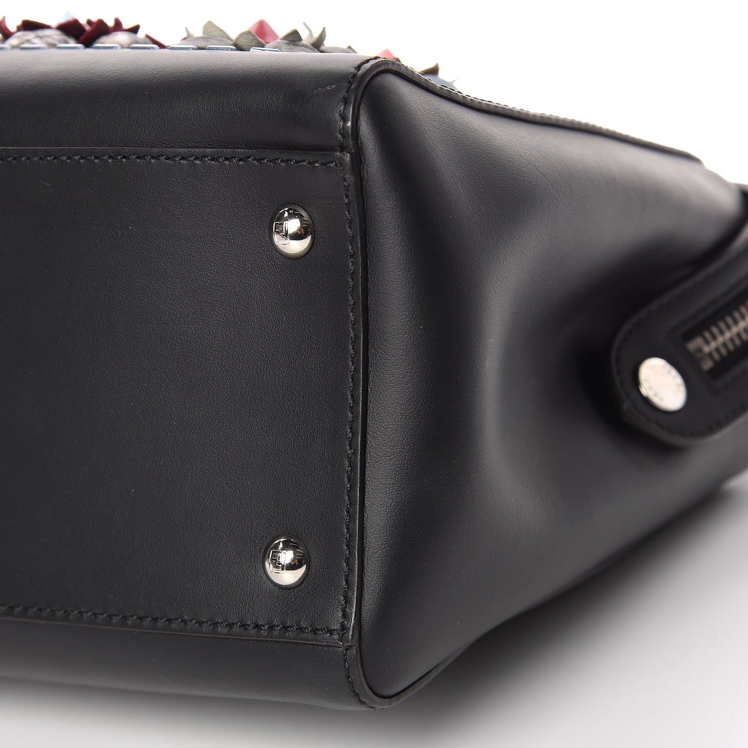 Fendi Calfskin Flowerland Medium Dotcom Satchel Black Multicolor 12 of 14