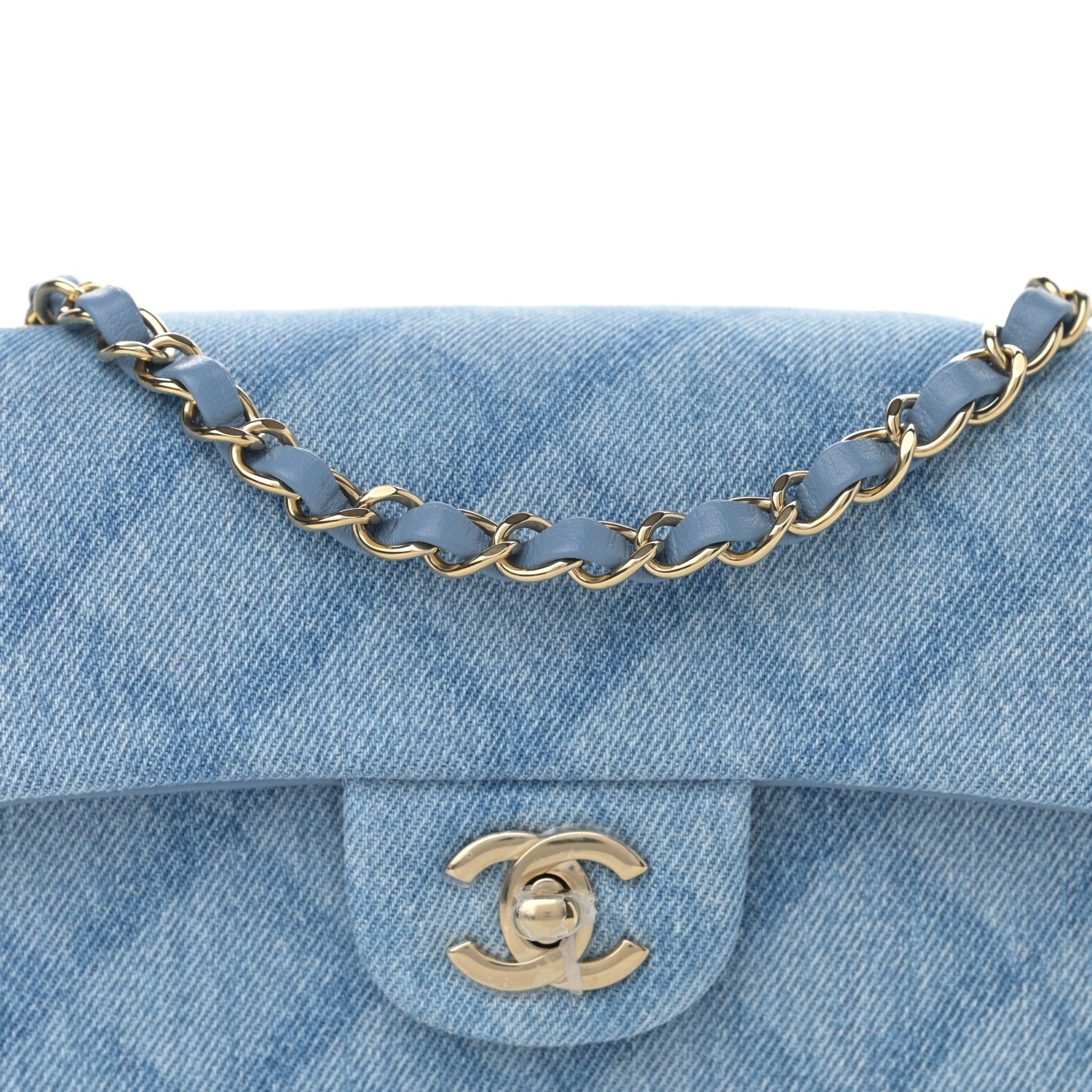 Chanel Printed Denim Quilted Mini Rectangular Flap Light Blue 8 of 9