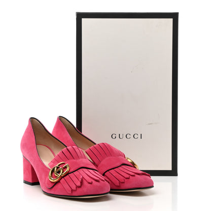 Gucci Kid Scamosciato GG Marmont Fringe 50mm Loafer Pumps 39 Hot Pink 10 of 10