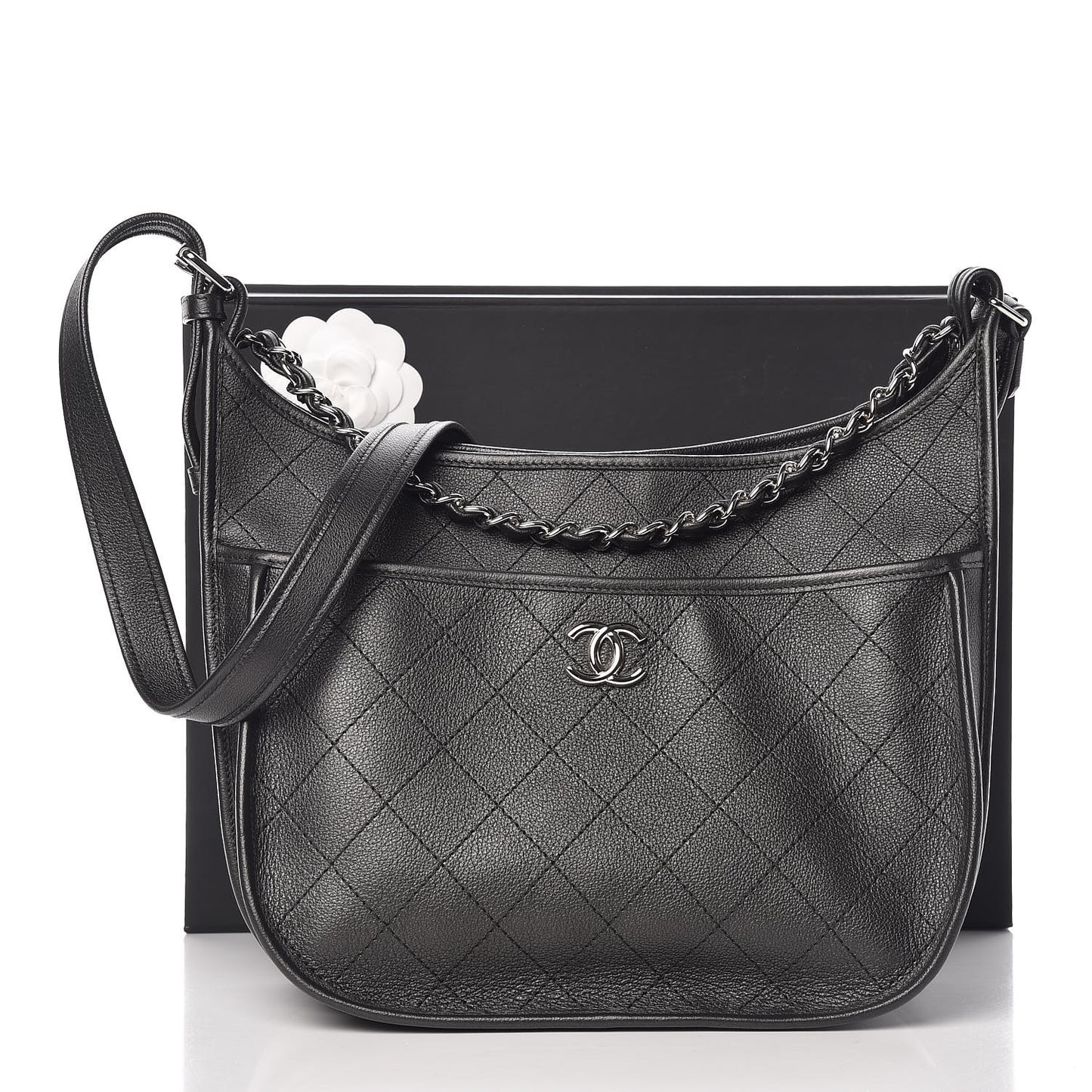 Calfskin Quilted Large Jungle Stroll Hobo Bag Black