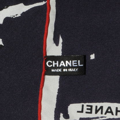 Chanel Silk Paris Scarf Navy Beige 4 of 5