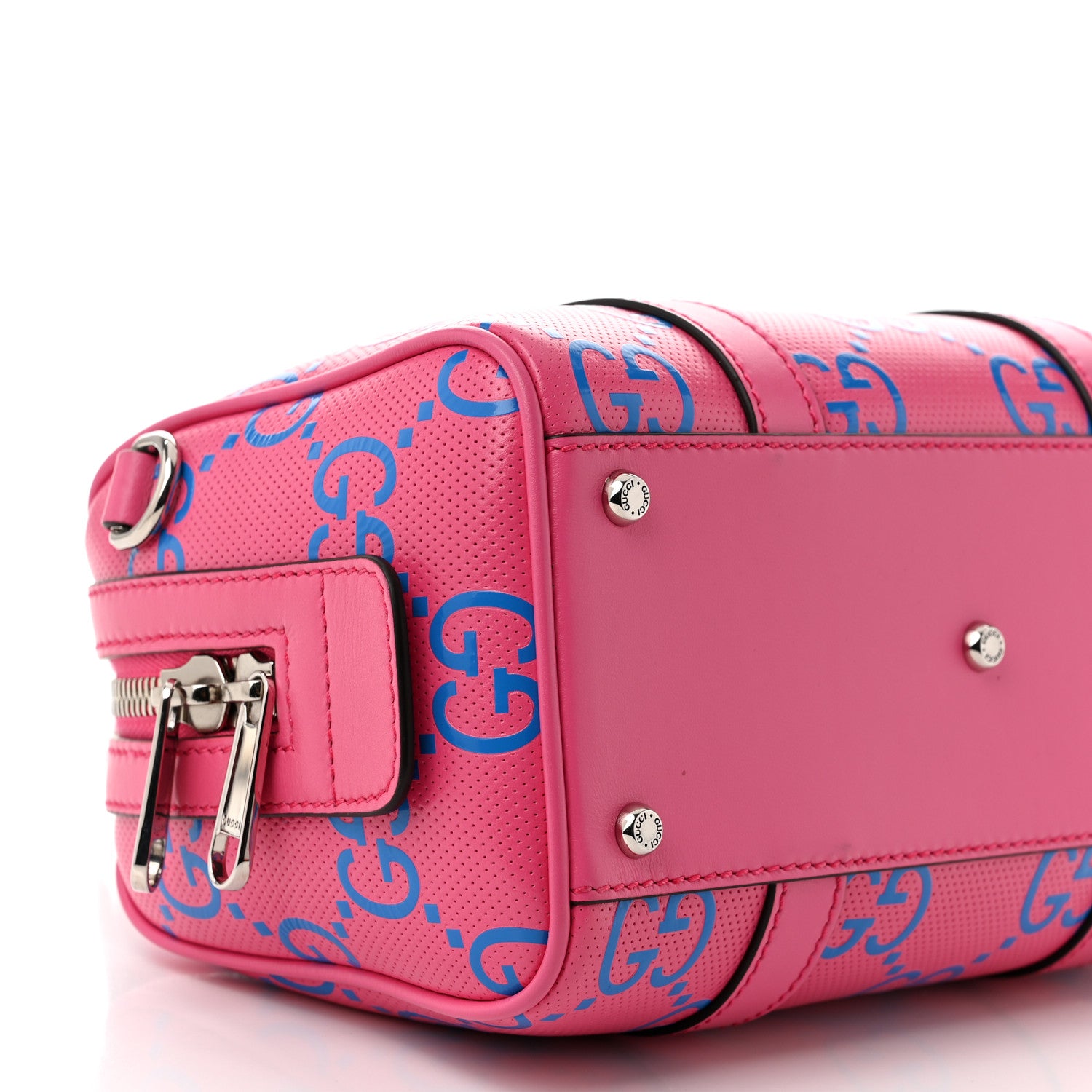 Gucci Calfskin GG Tennis Bi-Color Embossed Mini Duffle Bag Modern Fucsia Modern Blue 9 of 10