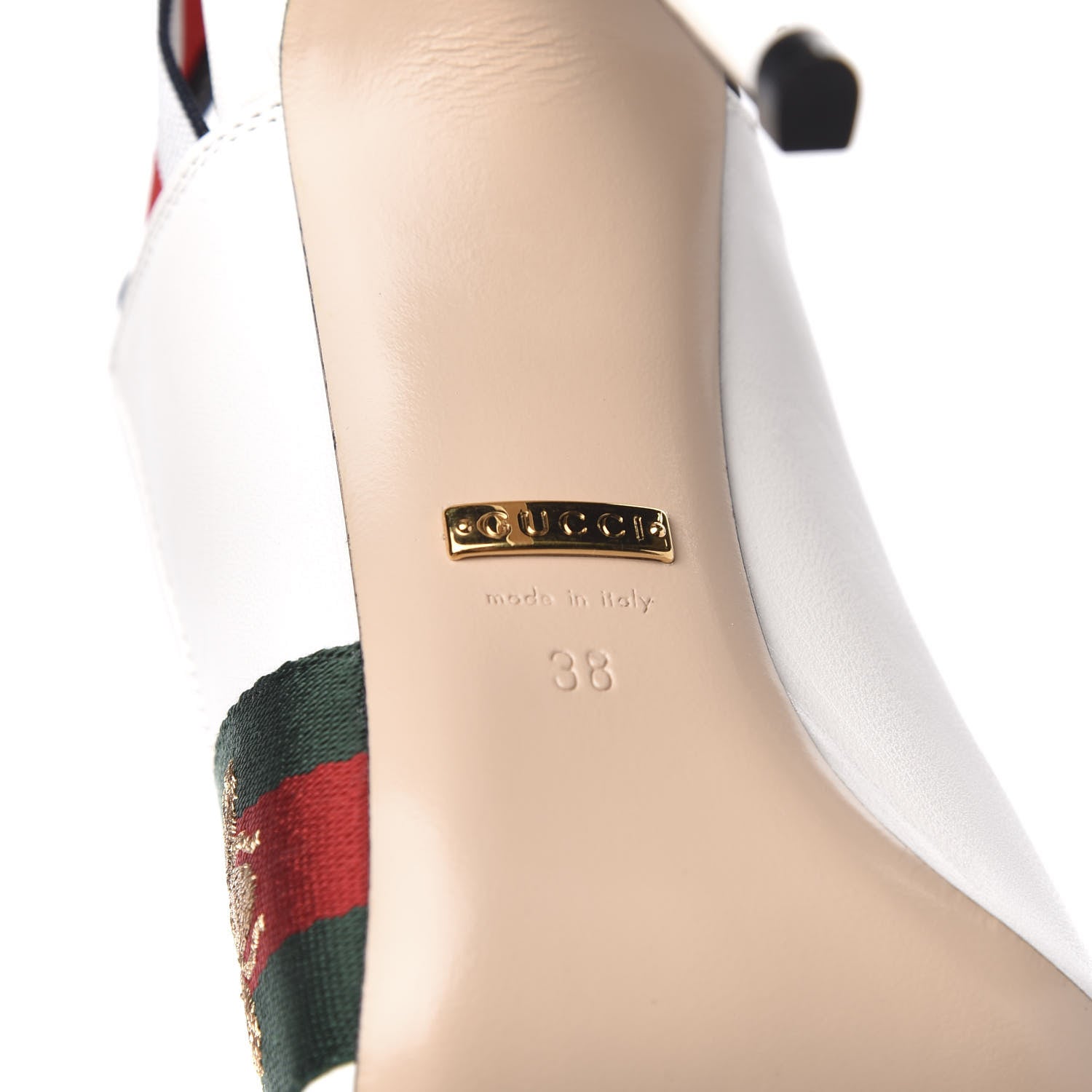 Gucci Malaga Kid Web Sylvie High Heel Slingback Pumps 38 White 6 of 10