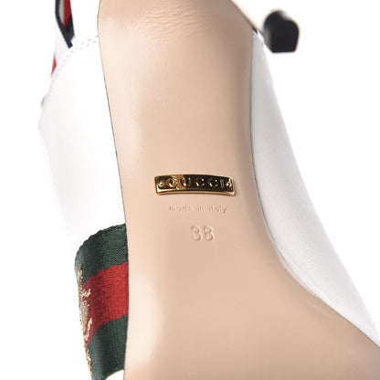 Gucci Malaga Kid Web Sylvie High Heel Slingback Pumps 38 White 6 of 10