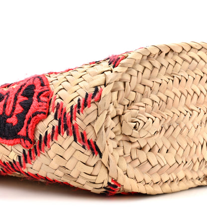 Loewe Embroidered Raffia Basket Tote Bag Natural Tan Red 9 of 11