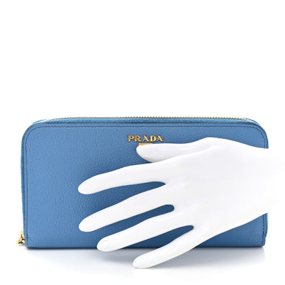 Prada Vitello Daino Zip Around Wallet Cobalto 2 of 9