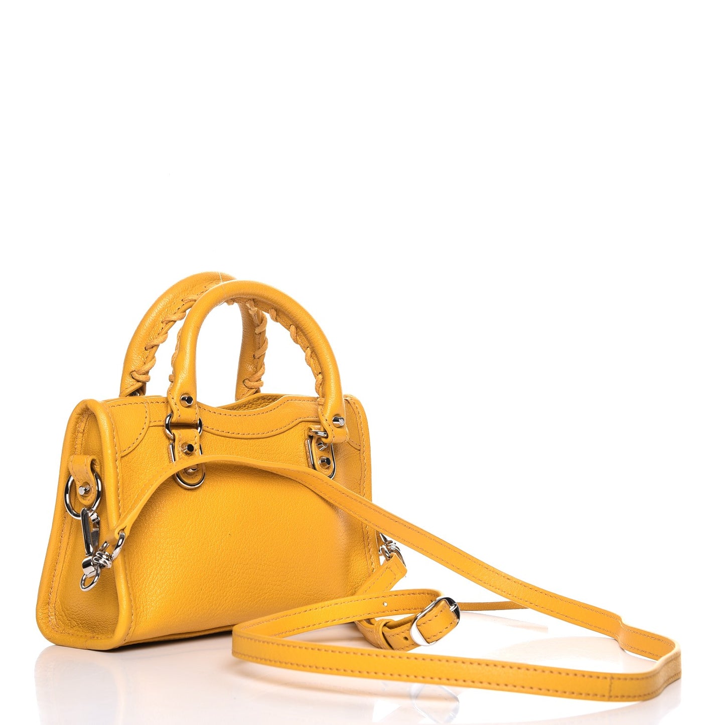 Chevre Silver Metallic Edge Hardware Nano City Jaune Epi
