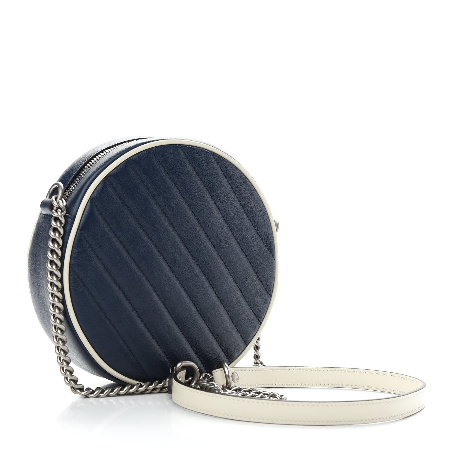 Gucci Azalea Calfskin Matelasse Diagonal Mini Torchon GG Marmont Round Shoulder Bag Blue Agata Mystic White 3 of 9
