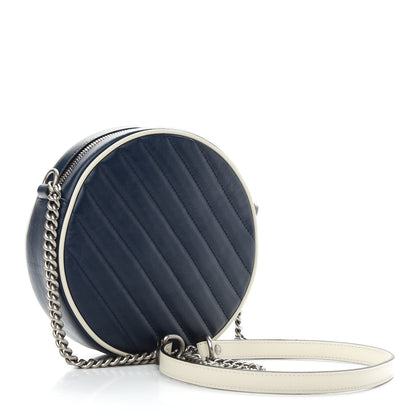 Gucci Azalea Calfskin Matelasse Diagonal Mini Torchon GG Marmont Round Shoulder Bag Blue Agata Mystic White 3 of 9