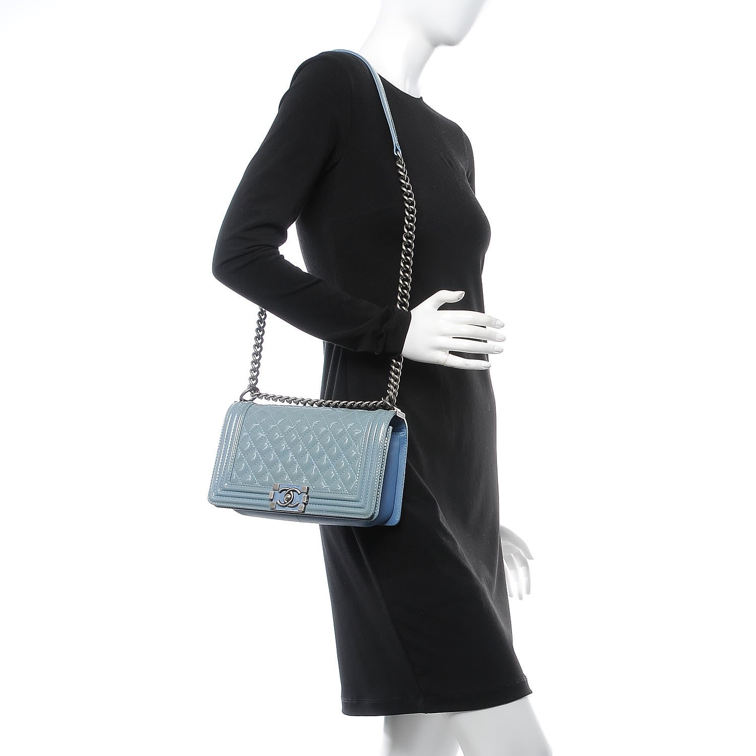 Chanel Patent Calfskin Medium Plexiglass Boy Flap Light Blue 2 of 12