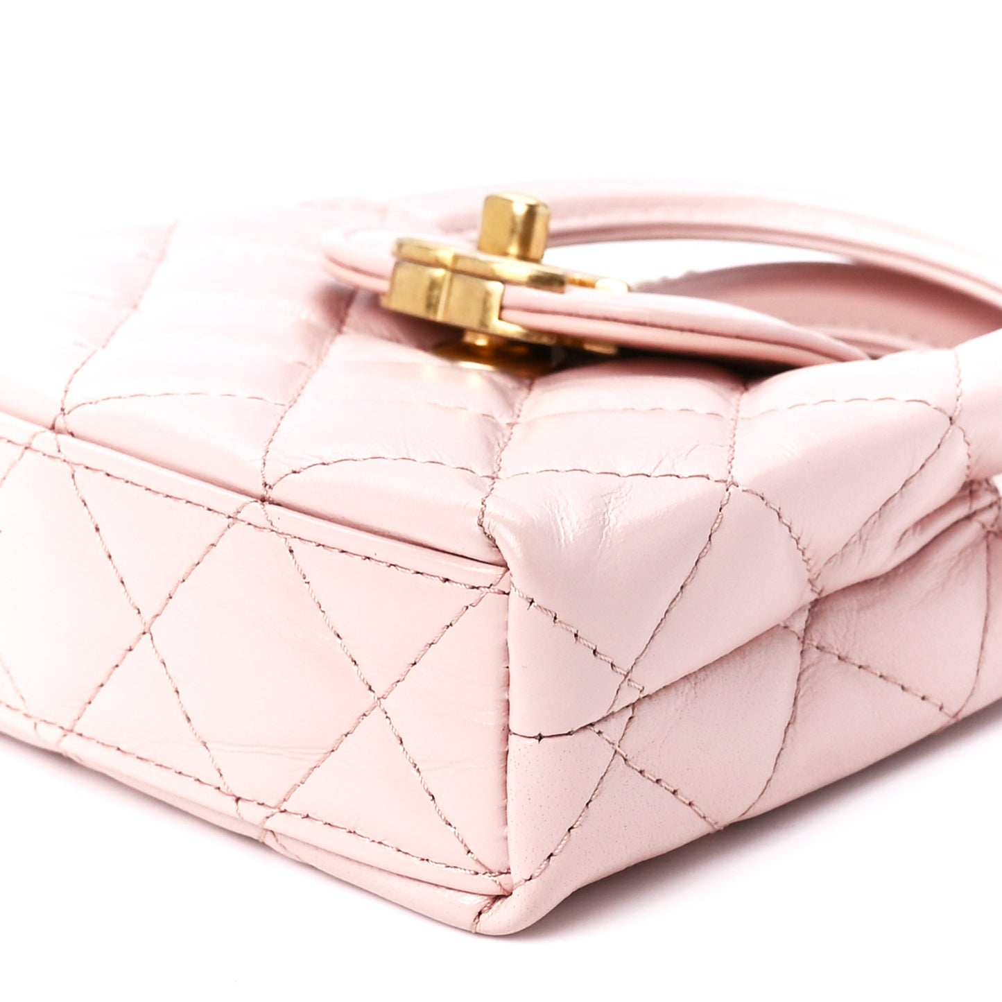 Shiny Aged Calfskin Quilted Mini Nano Kelly Shopper Light Pink