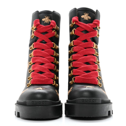 Gucci Calfskin Embroidered Lace Up Combat Ankle Boots 36 Black 4 of 19