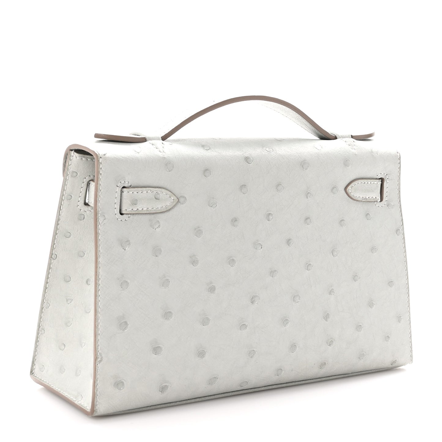 Ostrich Kelly Pochette Clutch Gris Perle