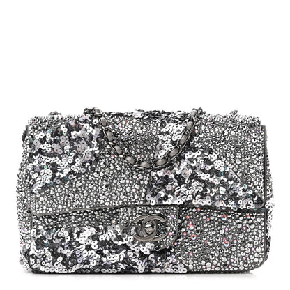 Chanel Lambskin Sequin Crystal Diamante Mini Flap Silver 1 of 10