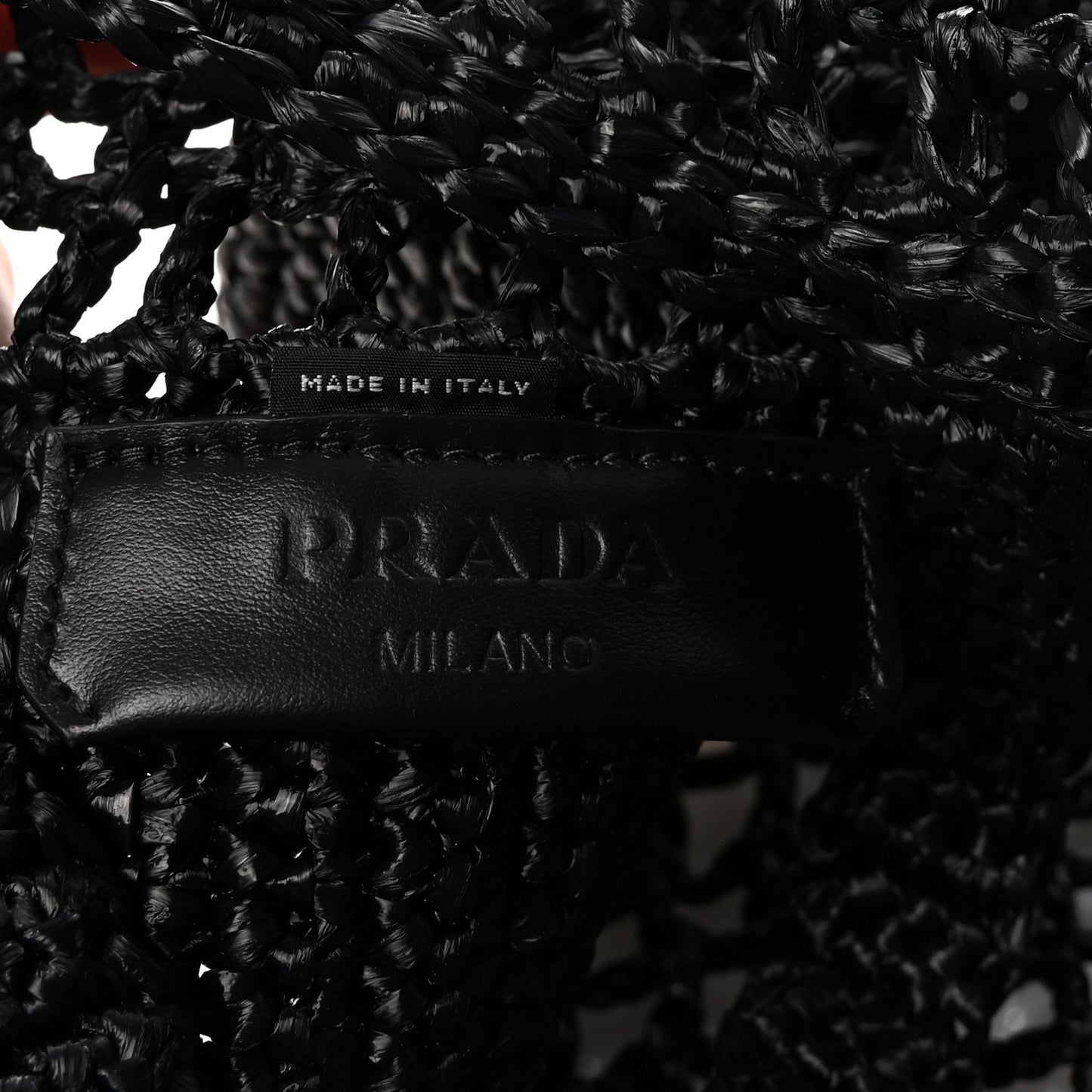 Yarn Raffia Effect Crochet Logo Embroidered Small Tote Bag Black