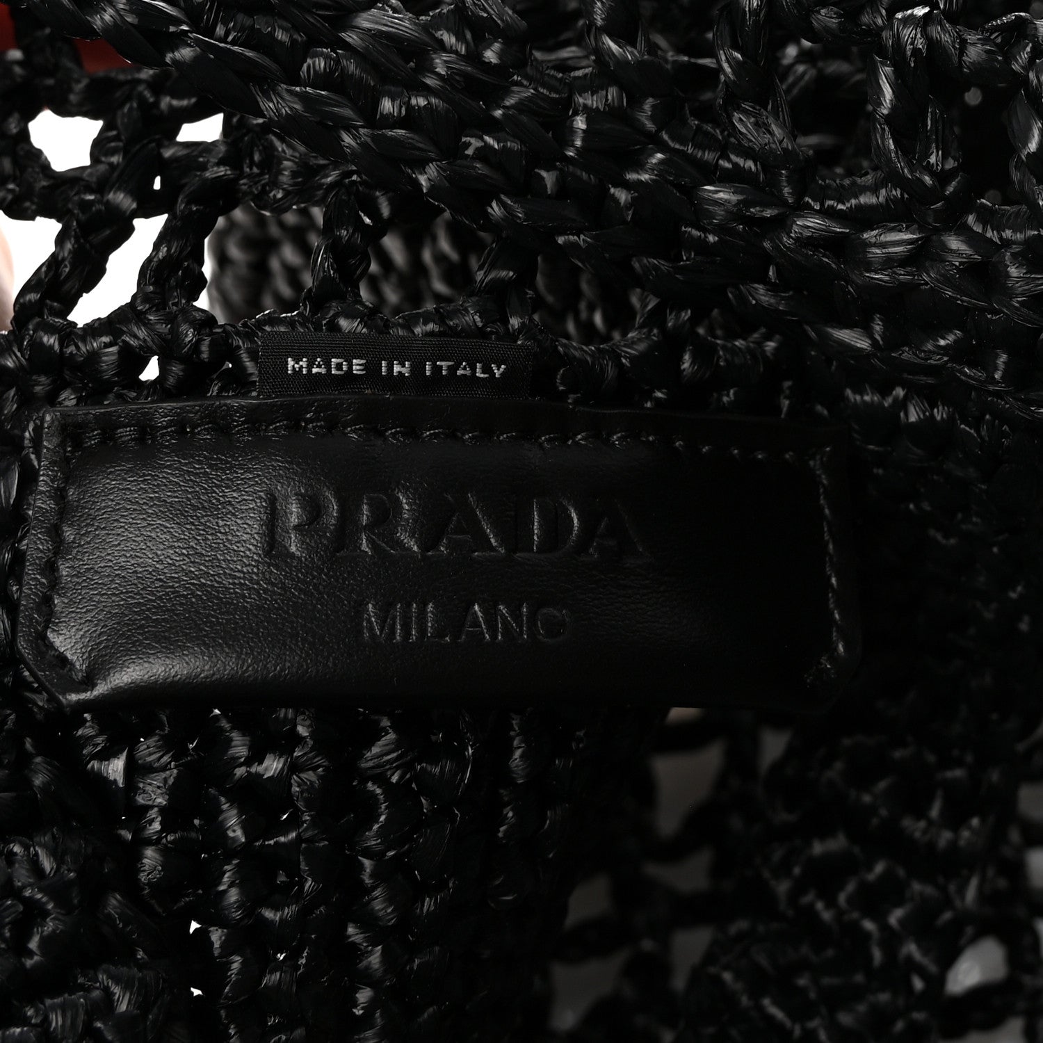 Prada Yarn Raffia Effect Crochet Logo Embroidered Small Tote Bag Black 6 of 8