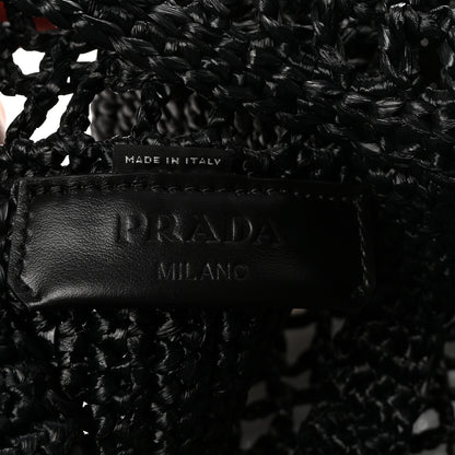Prada Yarn Raffia Effect Crochet Logo Embroidered Small Tote Bag Black 6 of 8