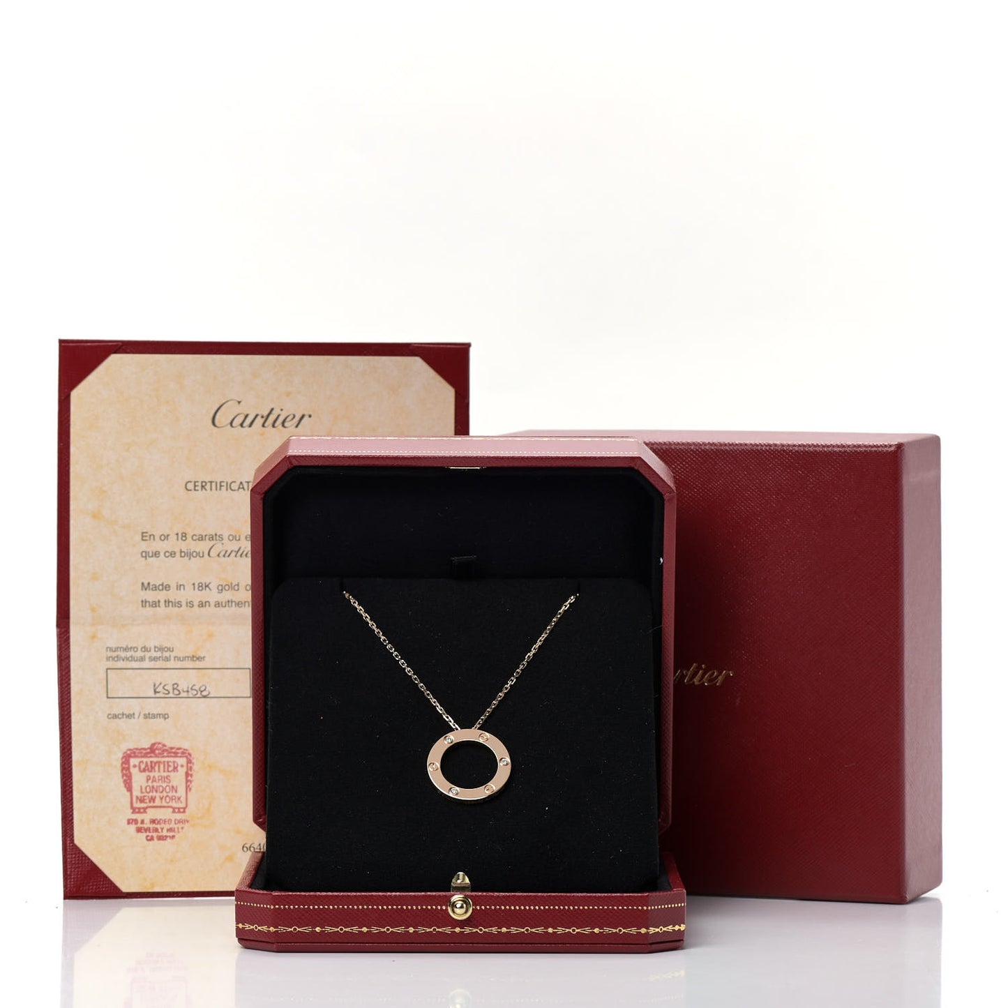 18K Pink Gold 3 Diamonds LOVE Pendant Necklace