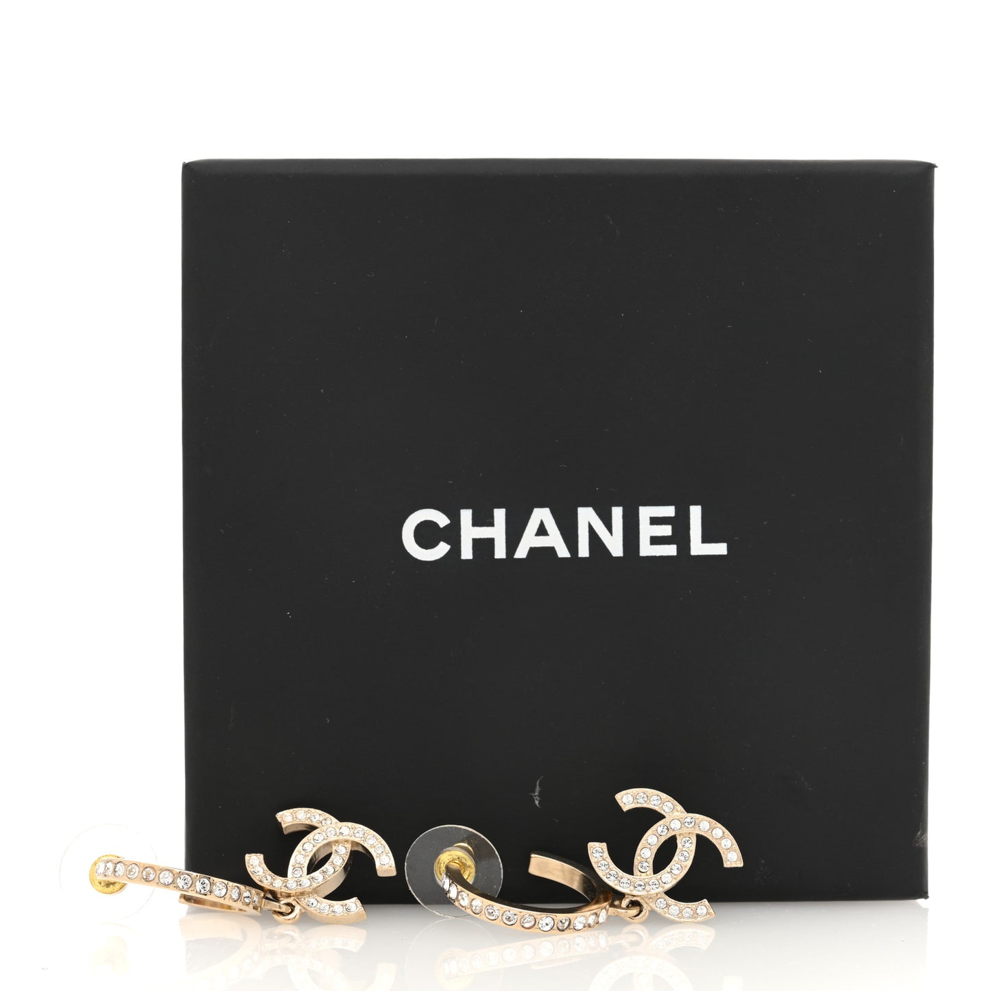 Crystal Lock Symbols CC Hoop Drop Earrings Gold