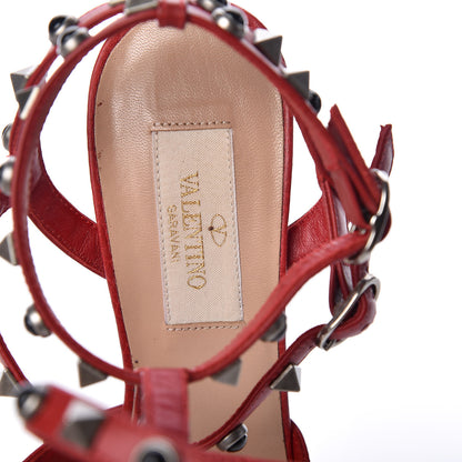 Valentino Garavani Pebbled Calfskin Onyx Rockstud Rolling Ankle Strap 65mm Pumps 35 Rosso Valentino 5 of 7