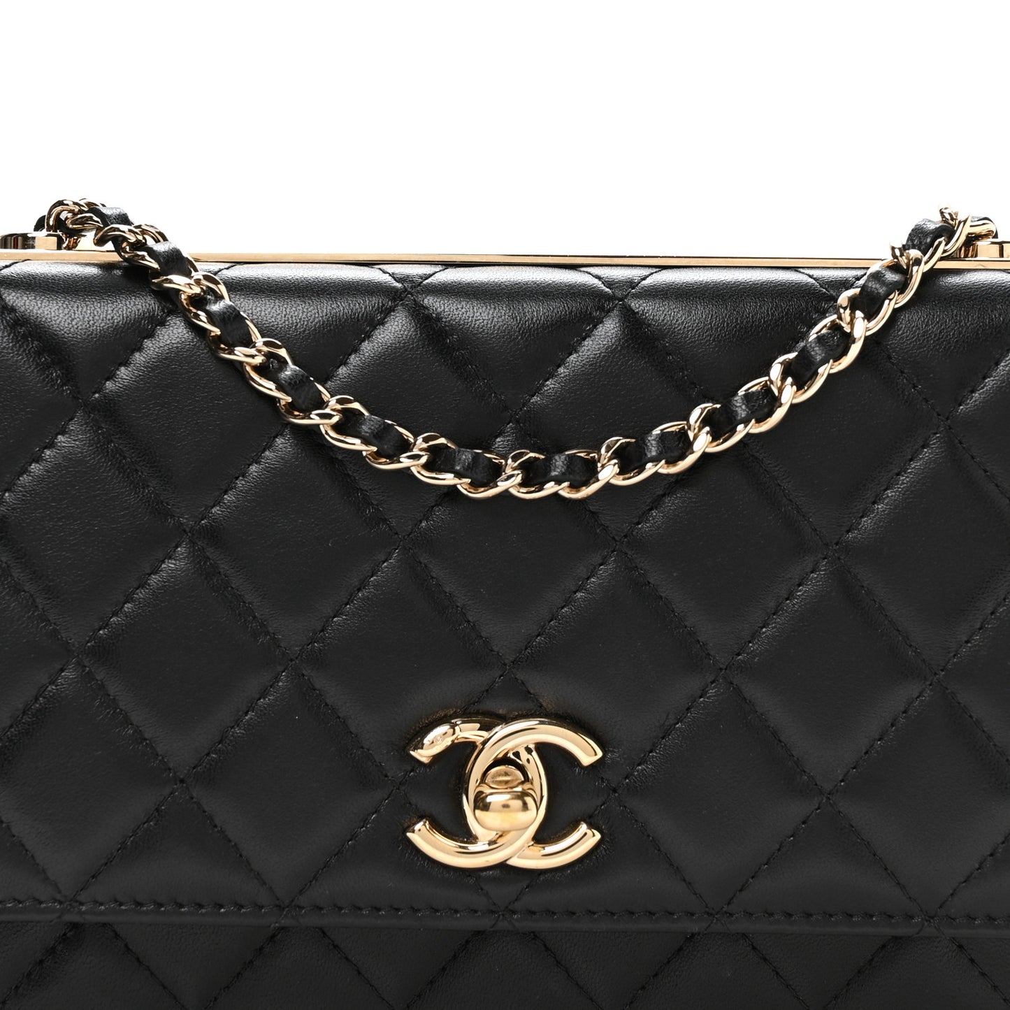 Lambskin Quilted Trendy CC Wallet On Chain WOC Black