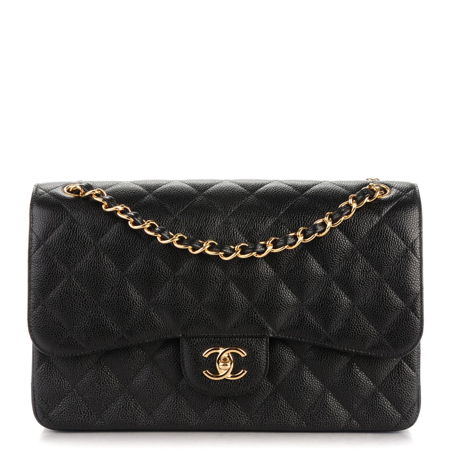 Caviar Quilted Jumbo Double Flap Black