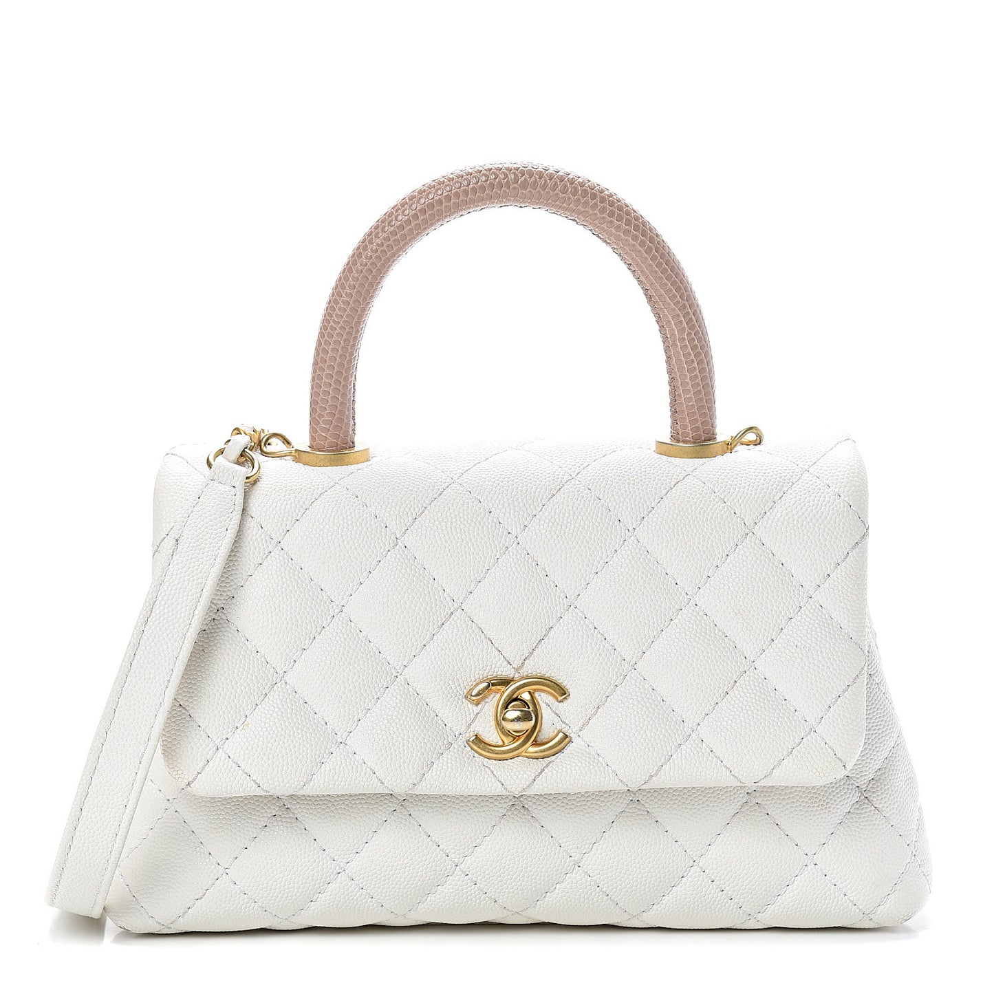 Caviar Lizard Quilted Mini Coco Handle Flap White