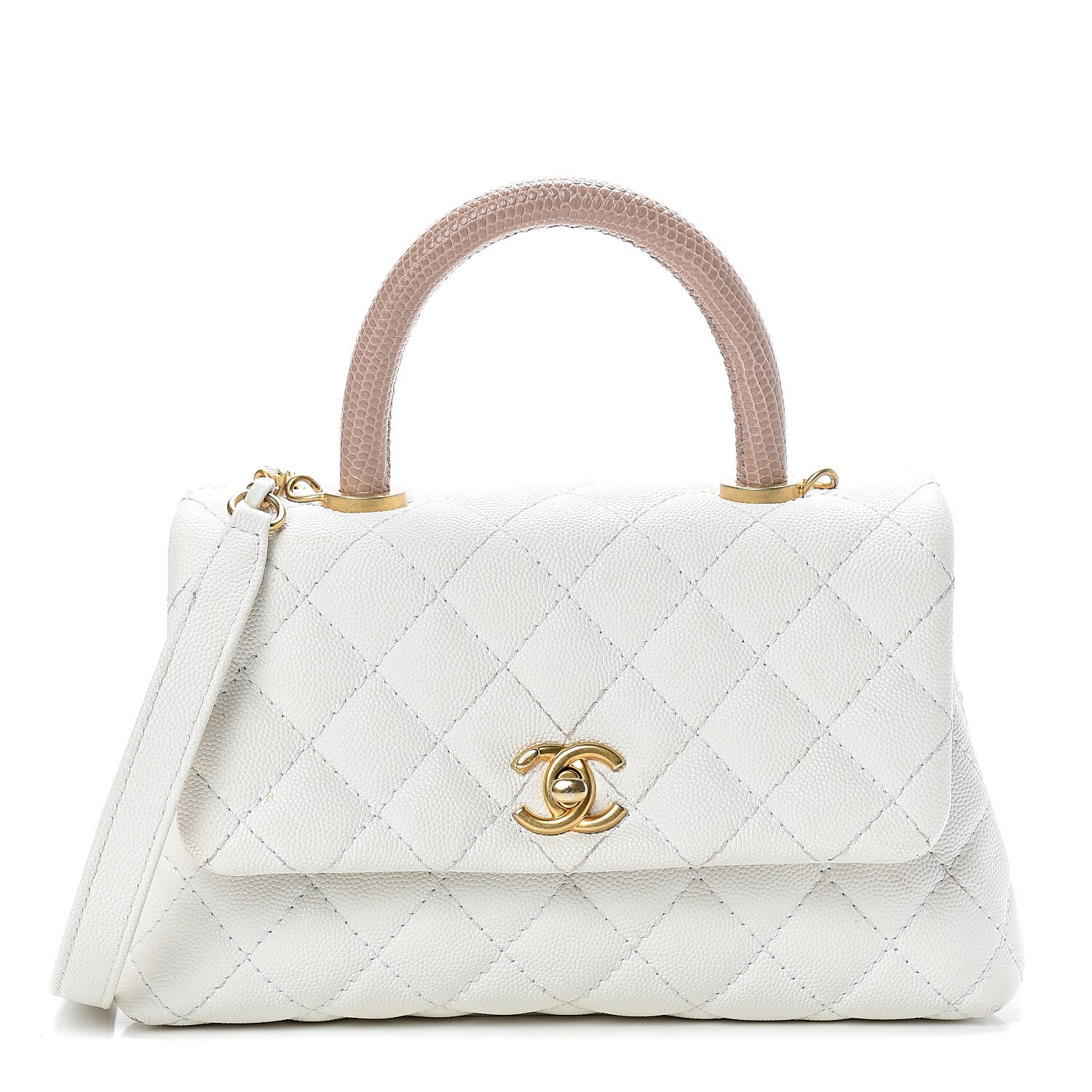 Chanel Caviar Lizard Quilted Mini Coco Handle Flap White 1 of 15