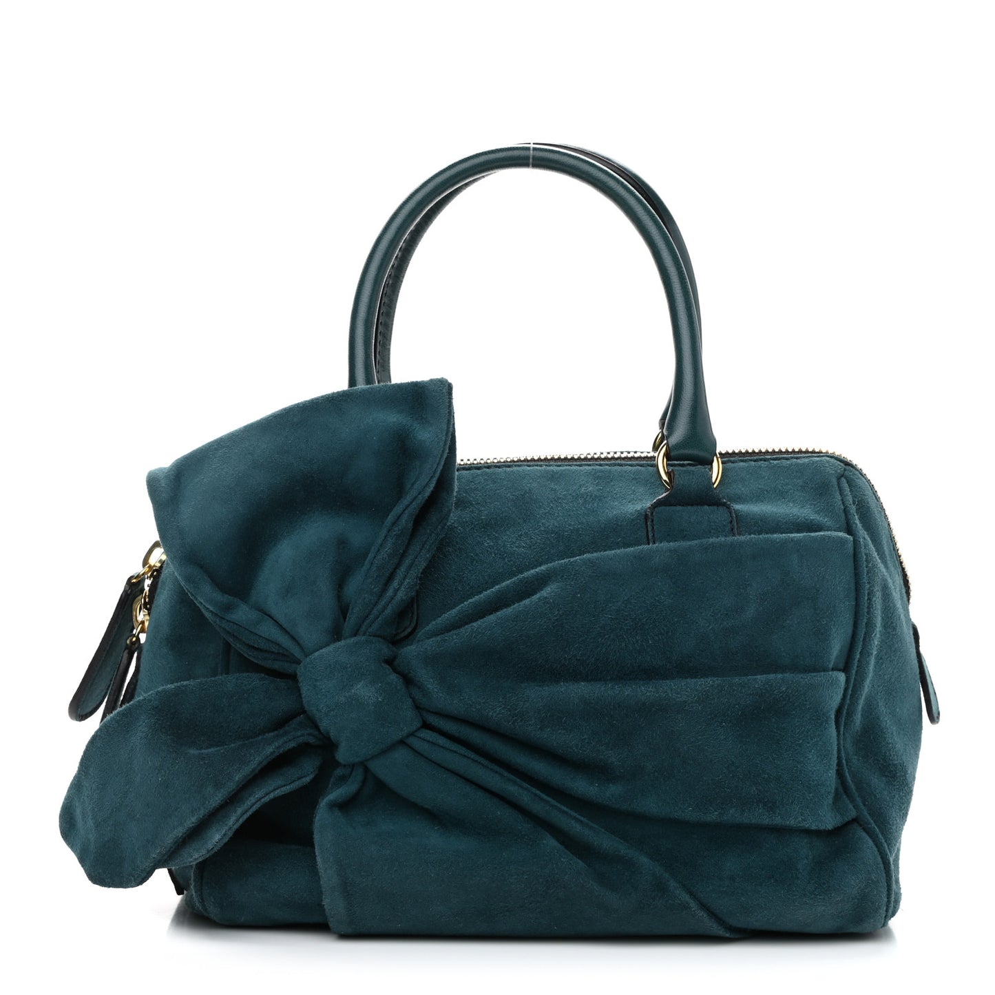 Suede Bow Boston Bag Green