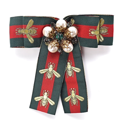 Gucci Ribbon Web Bow Bee Pearl Brooch Red Green 1 of 5