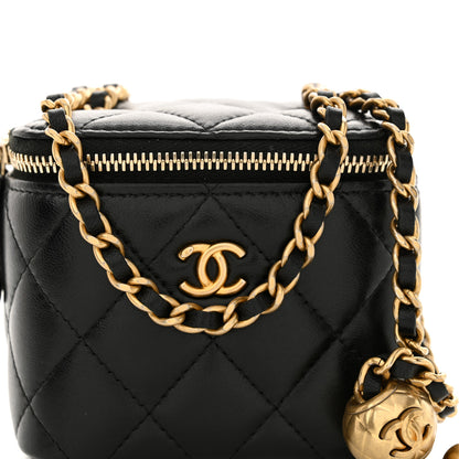 Chanel Lambskin Quilted Mini Pearl Crush Vanity Case With Chain Black 8 of 12